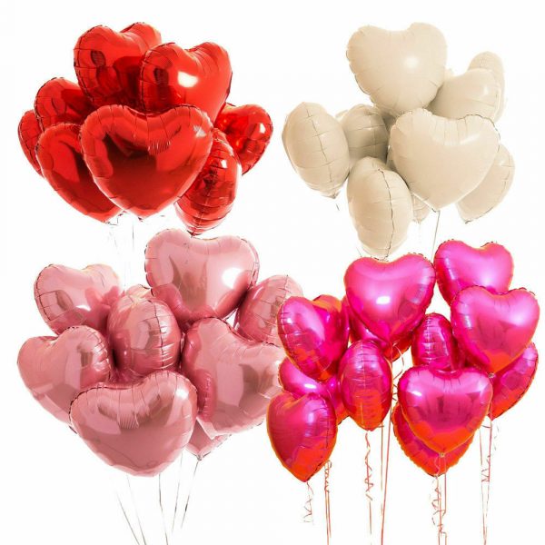 5 Balões coração 45cm com hélio
